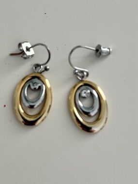 Lia Sophia Two-Tone Gold and Silver Oval Drop Earrings